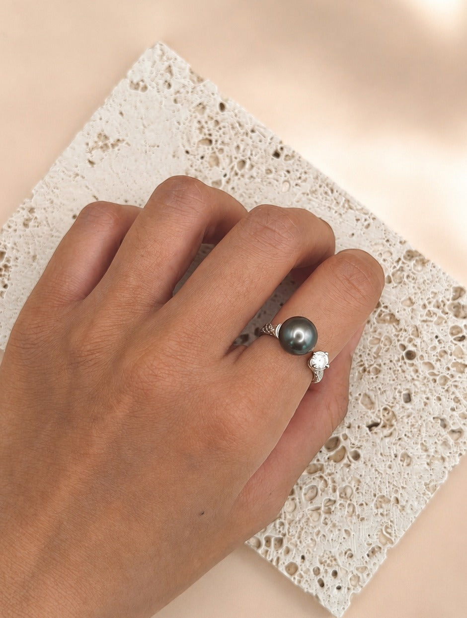 9–10mm Vintage Green Tahitian Pearl Ring