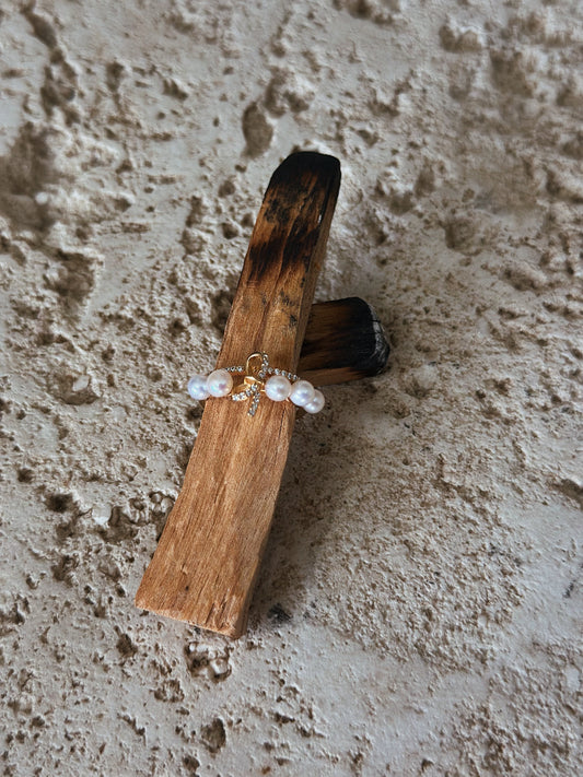 Pearl Bow Wrap Adjustable Statement Ring