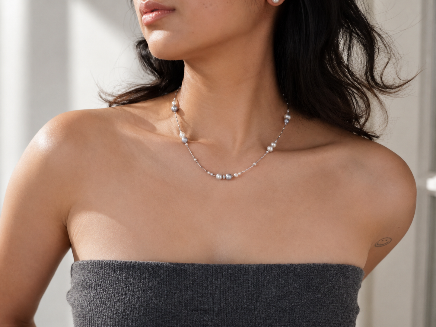 Celestial Akoya Pearl Necklace | Silver Blue & White Akoya Pearls