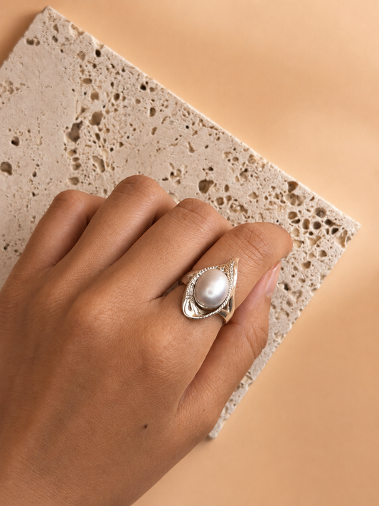 South Sea White Baroque Pearl Statement Ring in Sterling Silver