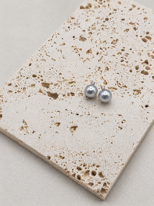 9mm Blue Gray Akoya Pearl Stud Earrings
