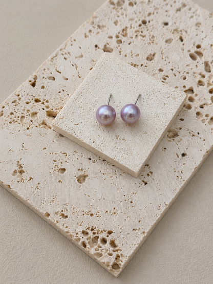 Lavender/Purple Freshwater Pearl Stud Earrings | 8-9mm