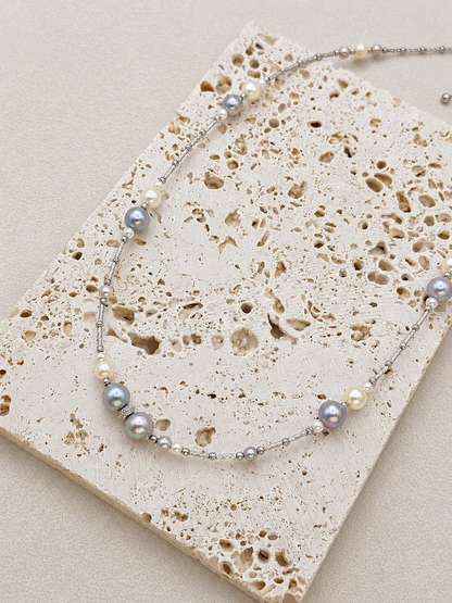 Celestial Akoya Pearl Necklace | Silver Blue & White Akoya Pearls