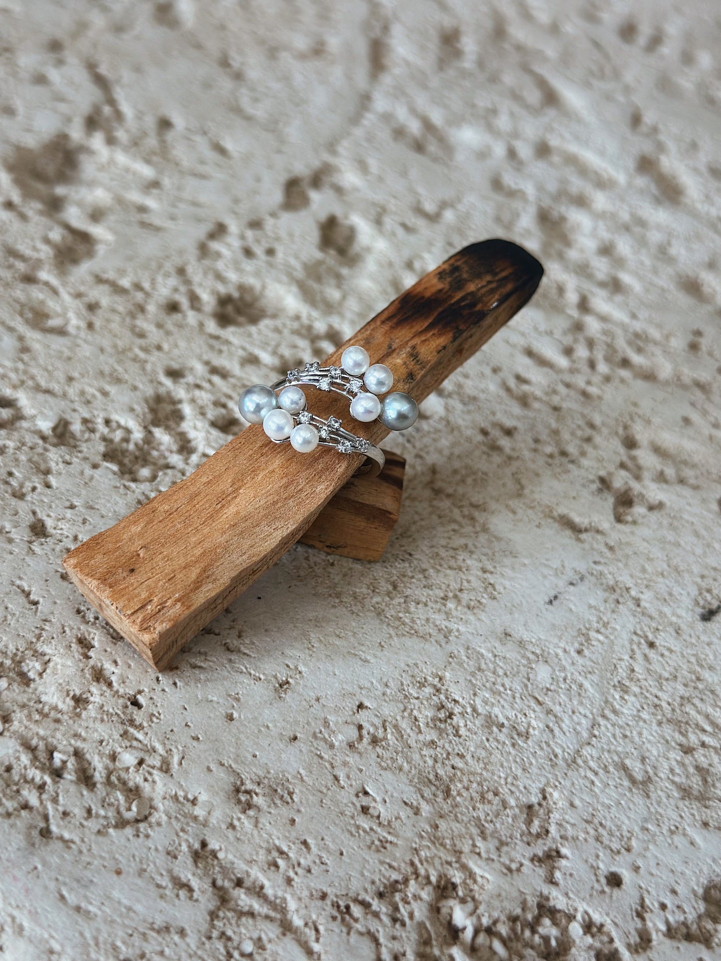 Shooting Star | Silver/Blue Akoya & Freshwater Pearl Ring