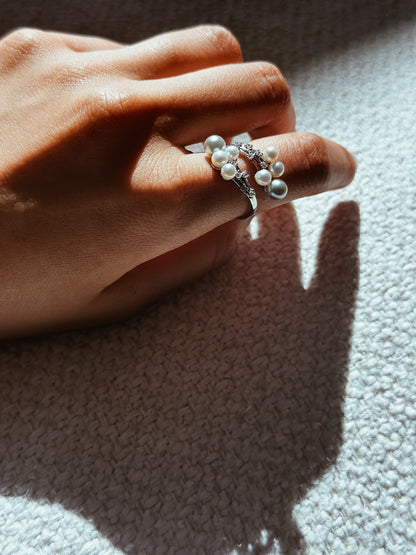 Shooting Star | Silver/Blue Akoya & Freshwater Pearl Ring