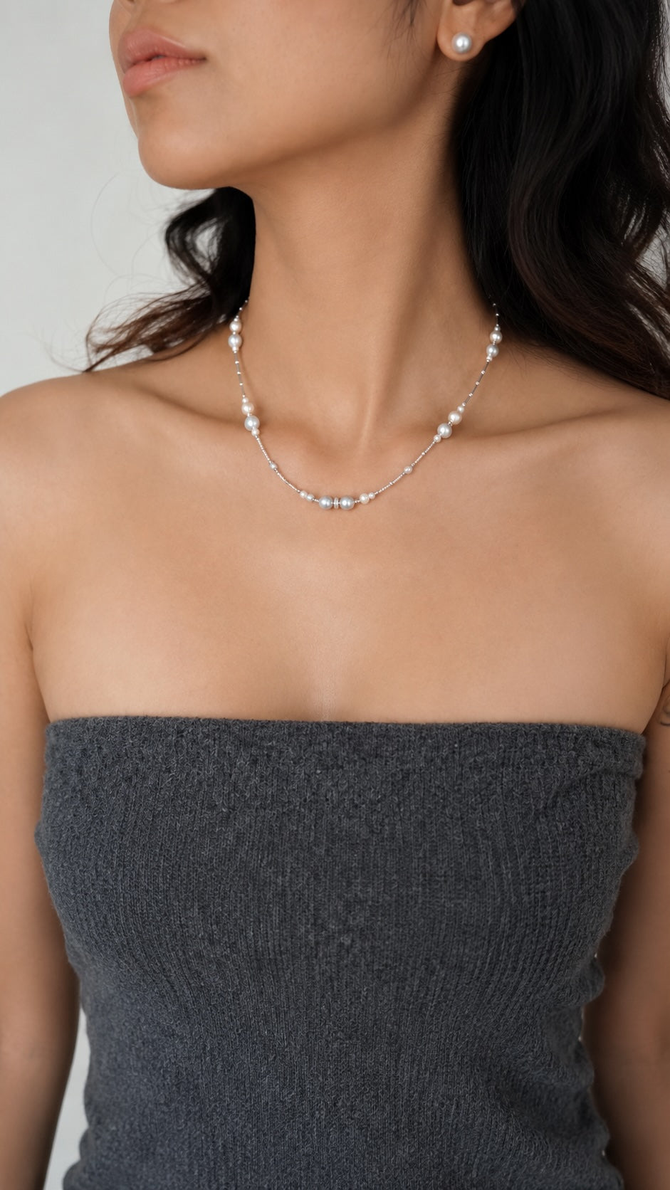 Celestial Akoya Pearl Necklace | Silver Blue & White Akoya Pearls