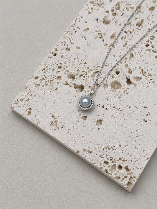 9mm Blue-Gray Akoya Pearl Sunflower Pendant